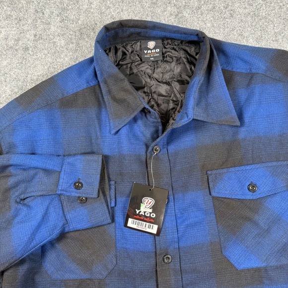 Yago Shirt 4XL Blue Black Plaid Quilted Lined Long Sleeve Button Up NWT Men's - Picture 1 of 13